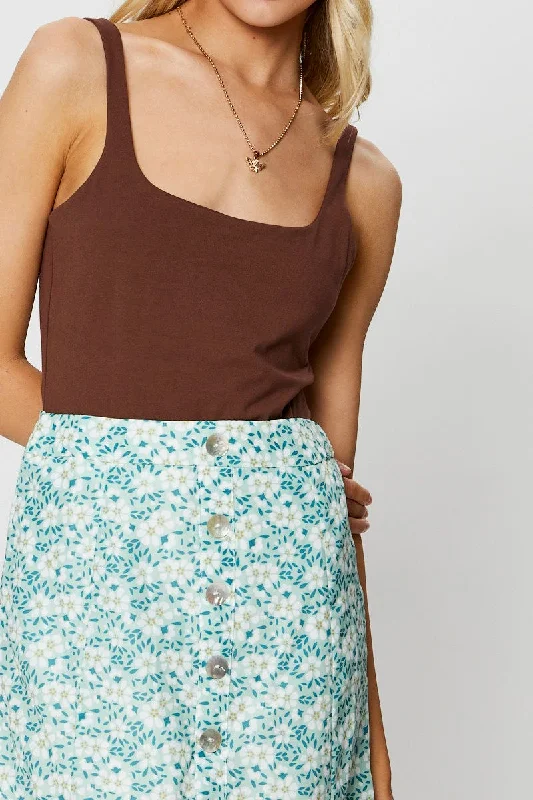 Brown Tank Sleeveless Round Neck Cotton