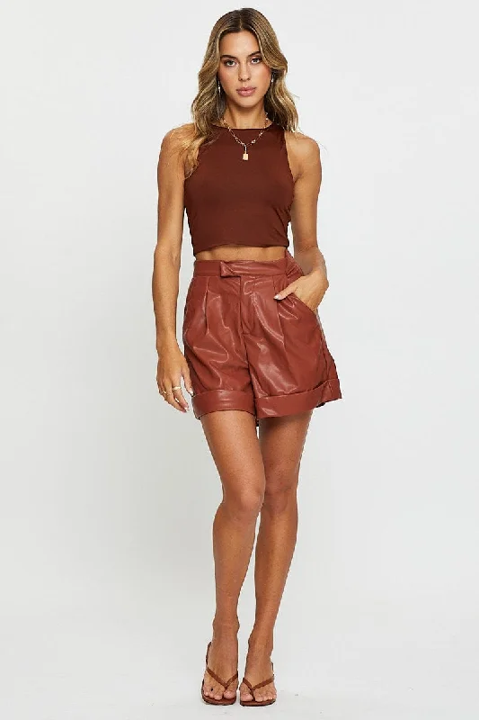 Brown Tank Top Sleeveless Crew Neck