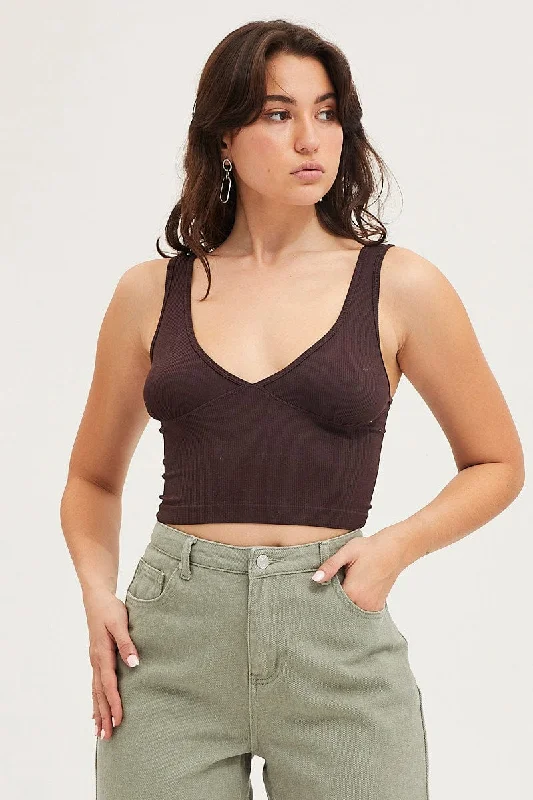 Brown Tank Top Sleevelss Seamless