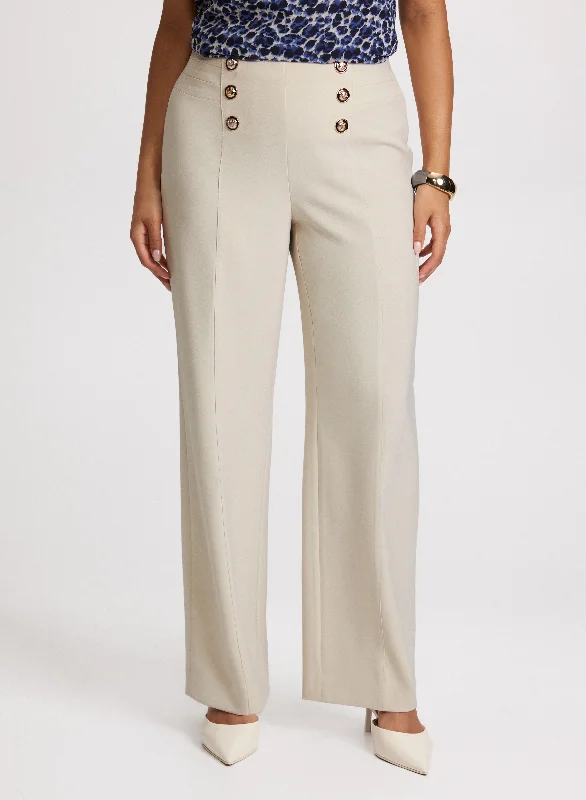 Button Detail Wide Leg Pants