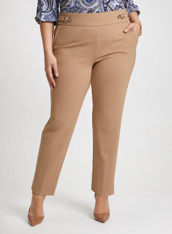 Button Tab Detail Pull-On Pants