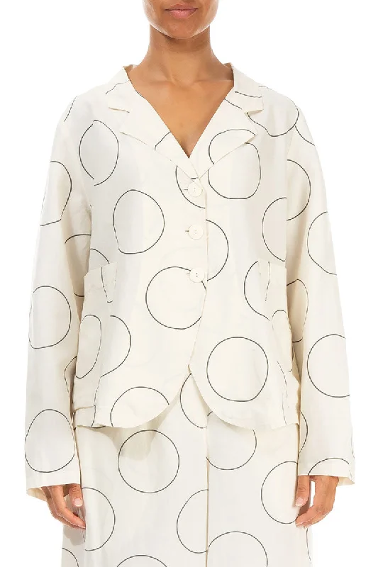 Buttoned Circles Off White Silk Linen Jacket