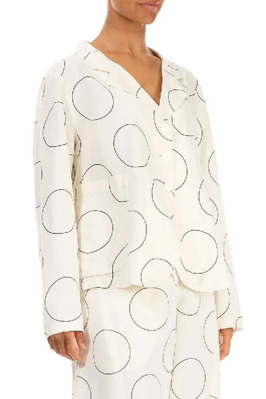 Buttoned Circles Off White Silk Linen Jacket