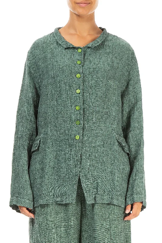 Buttoned Green Sorbet Mélange Linen Jacket