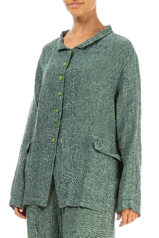 Buttoned Green Sorbet Mélange Linen Jacket