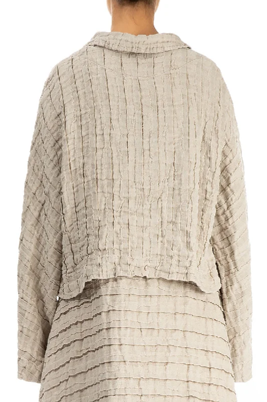 Buttoned Natural Textured Linen Jacket