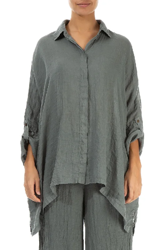 Buttoned Sage Gauze Linen Shirt