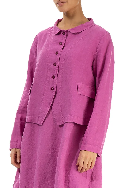 Buttoned Wild Berry Linen Jacket