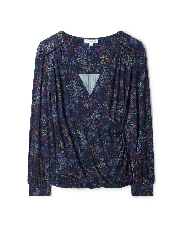 Cassia Tencel™ Printed Wrap Top - Navy