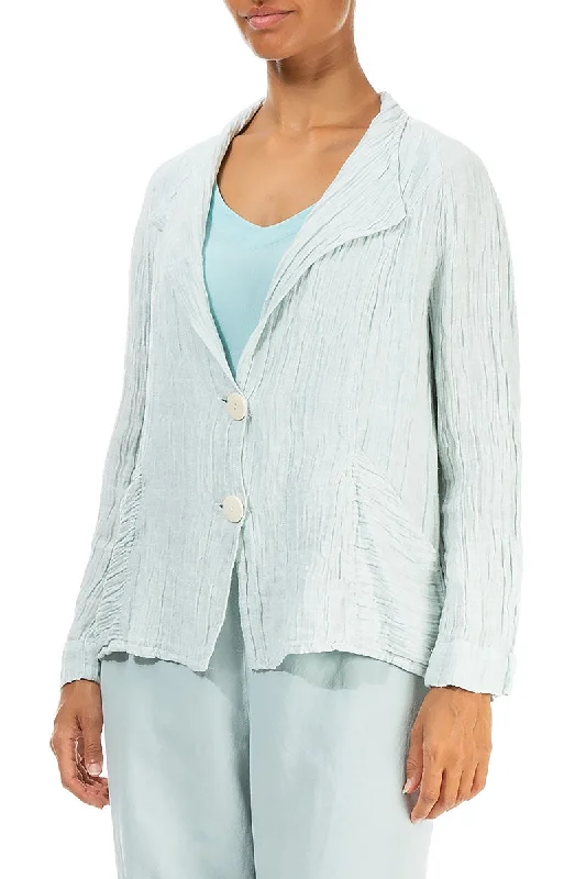 Collar Crinkled Pastel Ice Blue Silk Jacket