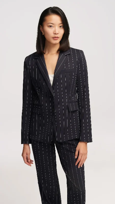 Copain Blazer in Stretch Wool | Navy Pinstripe