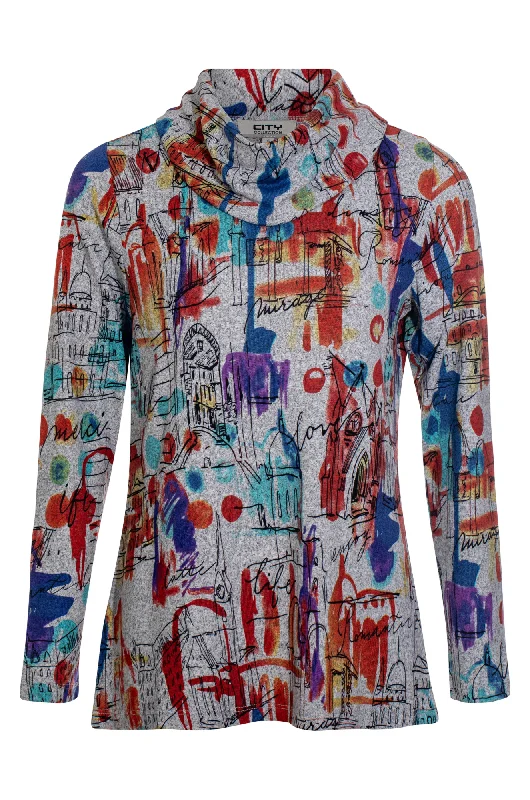 Cowl neck Printed Warm Touch Top | Multicolour City | 7900ZZ