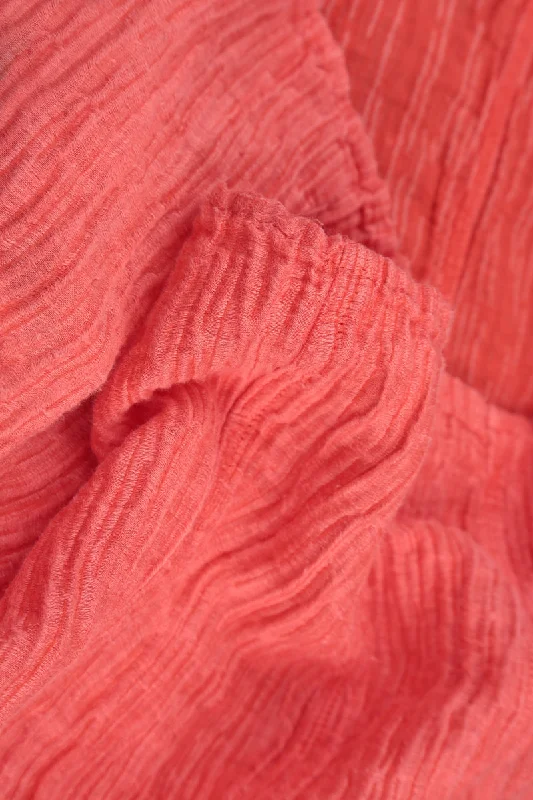 Crinkled Living Coral Silk Blouse