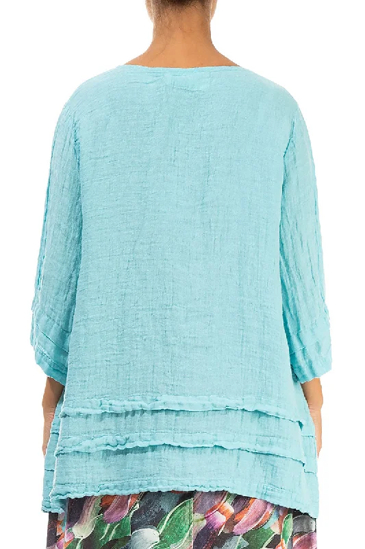 Decorated Hem Ice Blue Linen Tunic