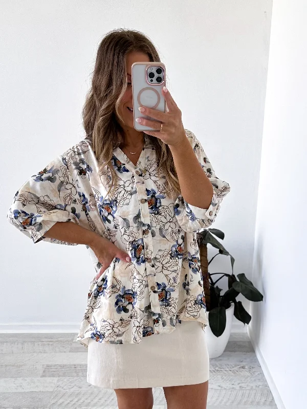 Delaney Blouse - Blue Floral