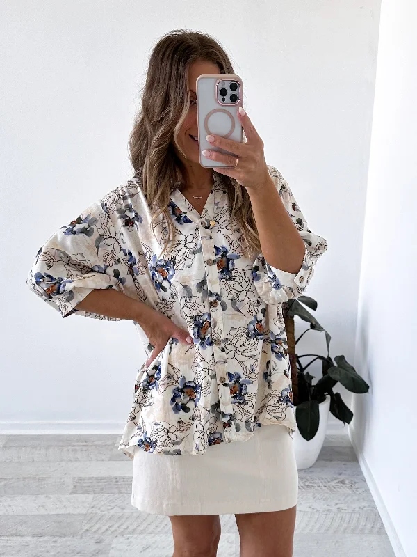 Delaney Blouse - Blue Floral