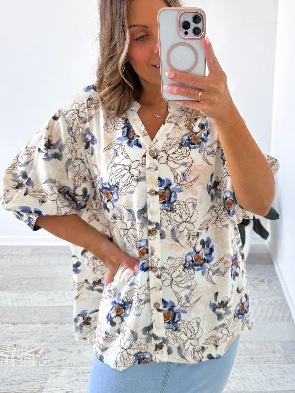 Delaney Blouse - Blue Floral