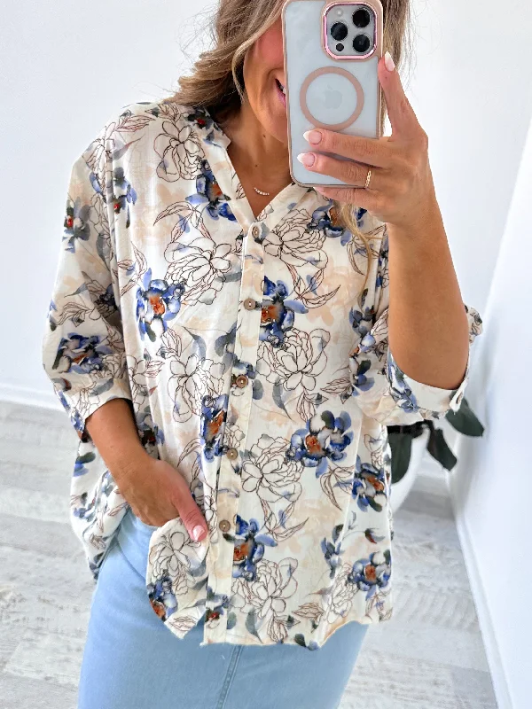 Delaney Blouse - Blue Floral