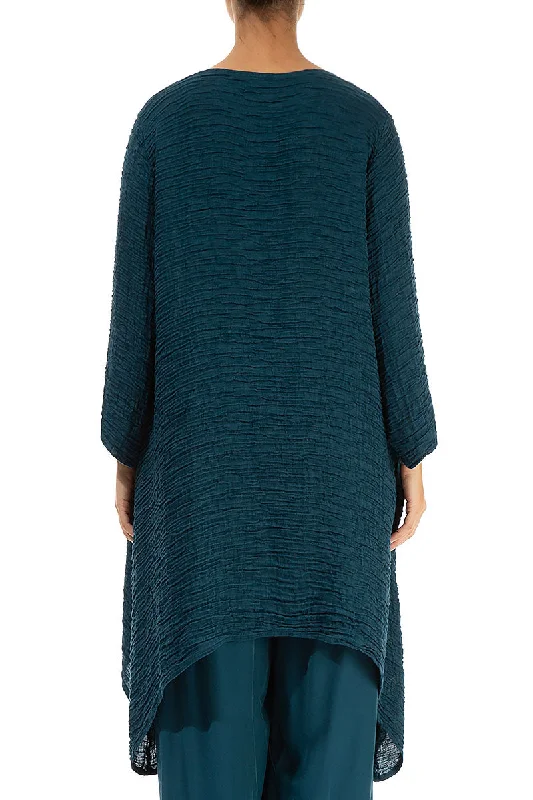 Dropped Edge Dark Teal Crinkled Silk Tunic