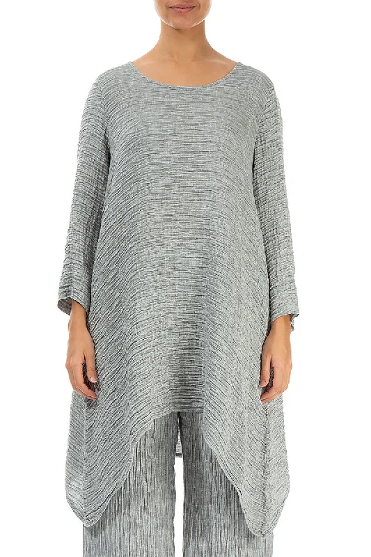 Dropped Edge Sage Crinkled Silk Tunic