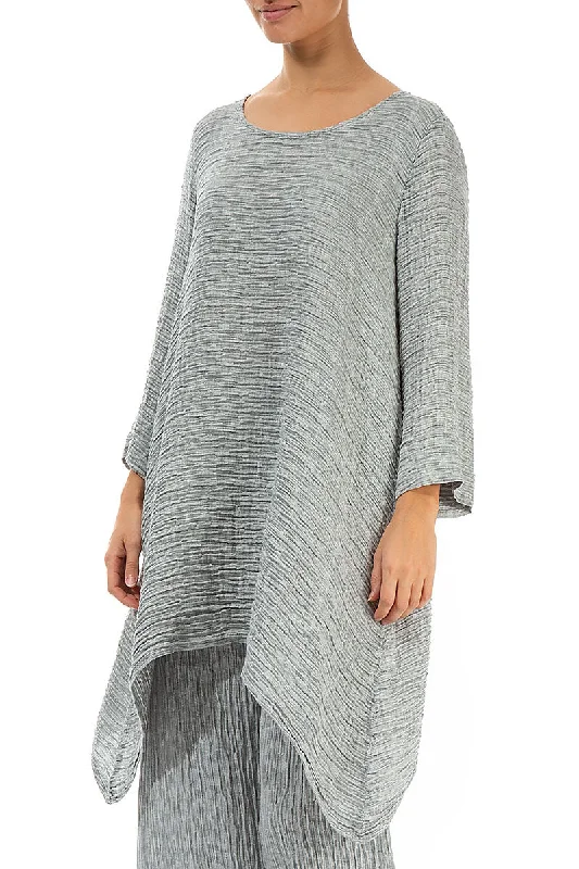 Dropped Edge Sage Crinkled Silk Tunic