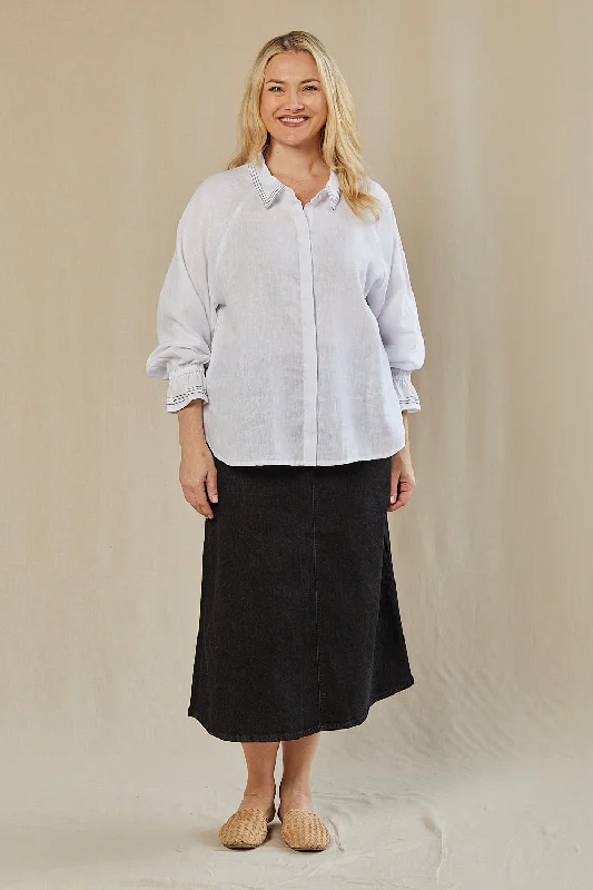 Ebony Frill Cuff Linen Blouse in Coconut