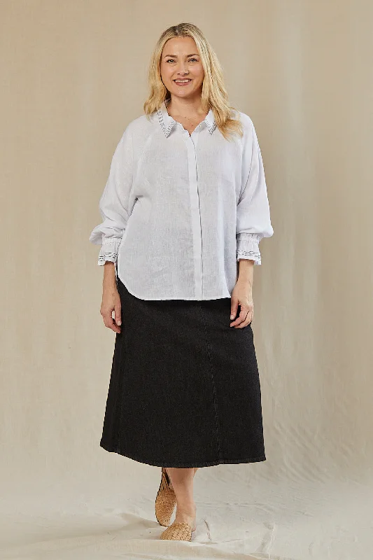 Ebony Frill Cuff Linen Blouse in Coconut