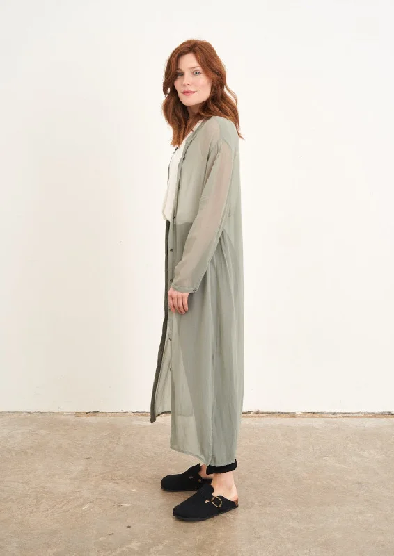 ELECTRA SEMI-SHEER LONG SHIRT - SAGE