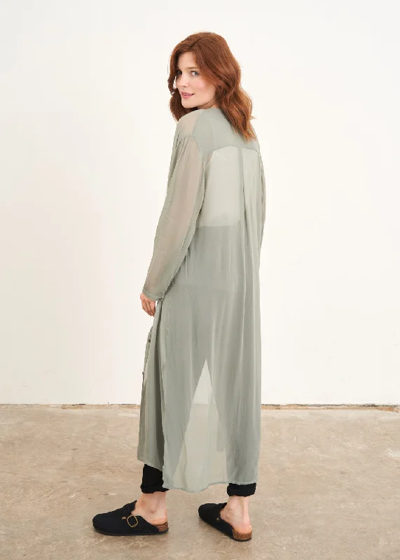 ELECTRA SEMI-SHEER LONG SHIRT - SAGE