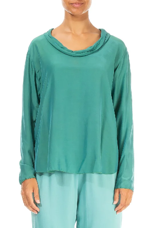 Elegant Aqua Green Silk Bamboo Blouse