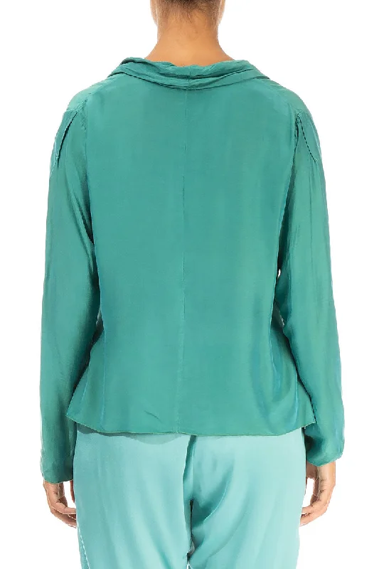 Elegant Aqua Green Silk Bamboo Blouse