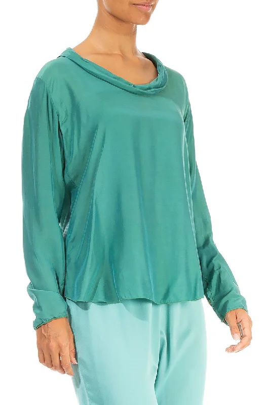 Elegant Aqua Green Silk Bamboo Blouse