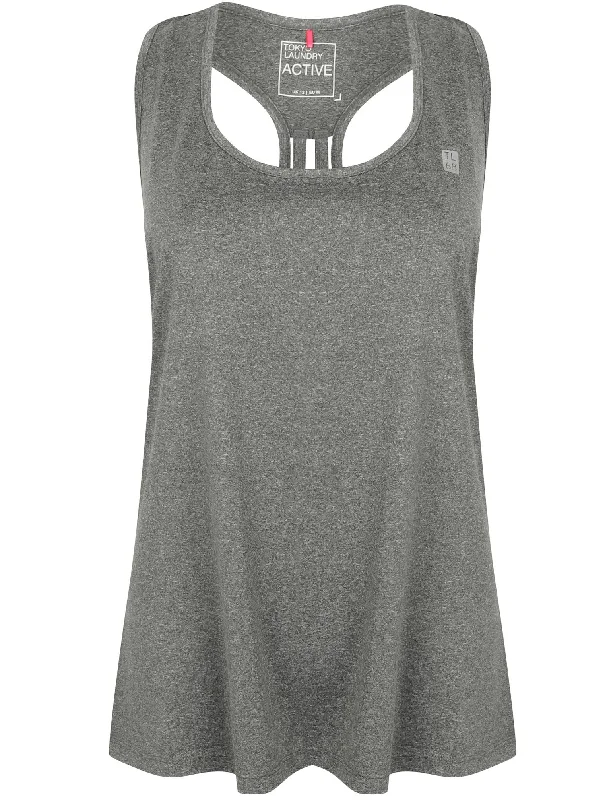 Elleena Strappy Racer Back Sports Vest Top in Grey Grindle - Tokyo Laundry Active