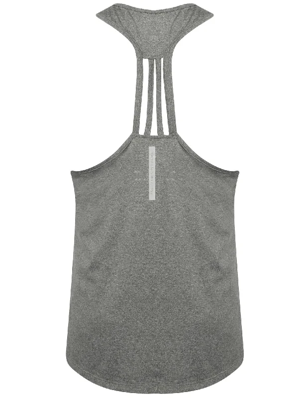 Elleena Strappy Racer Back Sports Vest Top in Grey Grindle - Tokyo Laundry Active