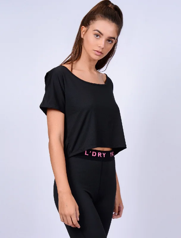 Ellie Crossover Back Cropped Sports Top in Black - Tokyo Laundry Active