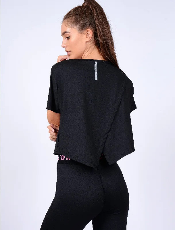 Ellie Crossover Back Cropped Sports Top in Black - Tokyo Laundry Active