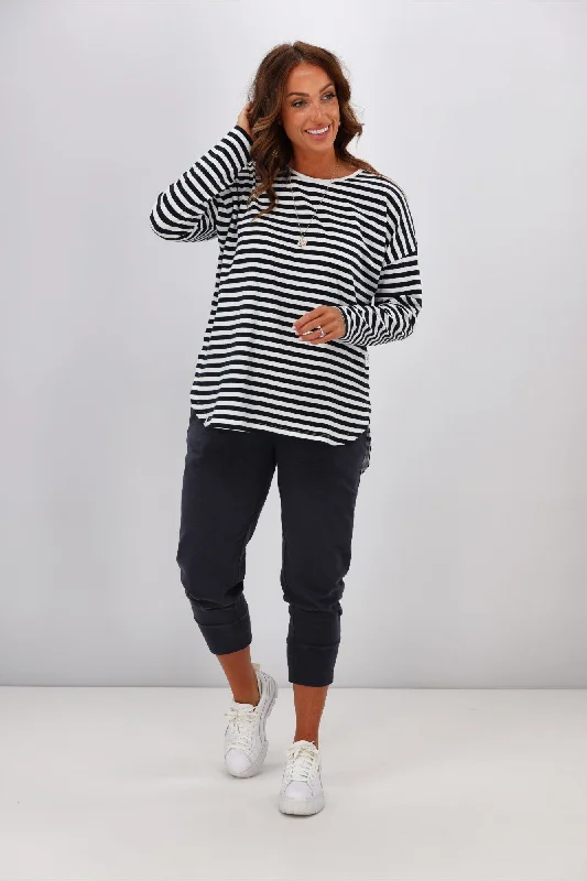 Elm Lauren L/S Stripe Tee White & Navy Stripe