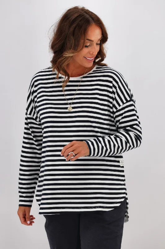 Elm Lauren L/S Stripe Tee White & Navy Stripe