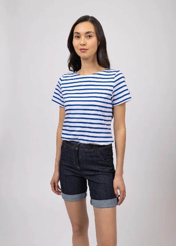 ETRILLE - Nautical Stripe Tee with Short Sleeves | Soft Cotton | Women Fit (WHITE / ROYAL BLUE)