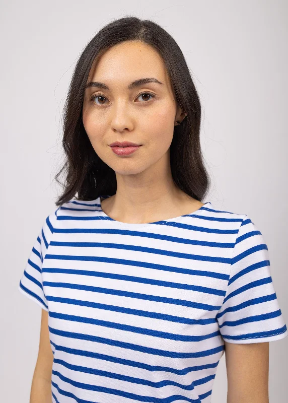 ETRILLE - Nautical Stripe Tee with Short Sleeves | Soft Cotton | Women Fit (WHITE / ROYAL BLUE)