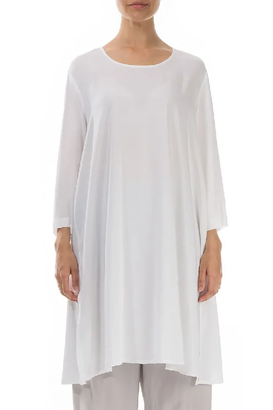 Evergreen Buttoned Back White Silk Tunic