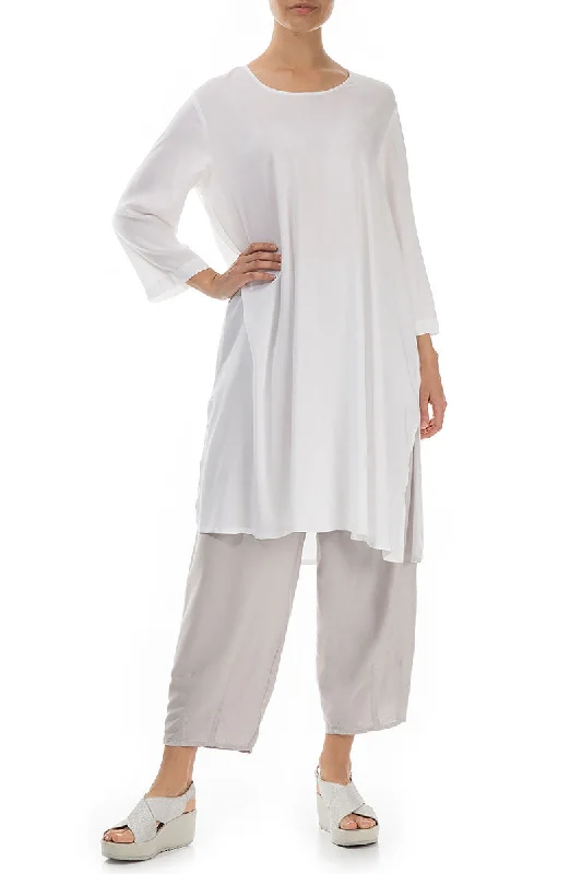 Evergreen Buttoned Back White Silk Tunic