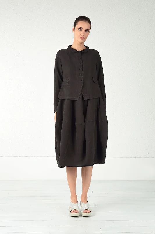 Evergreen Buttoned Black Linen Jacket