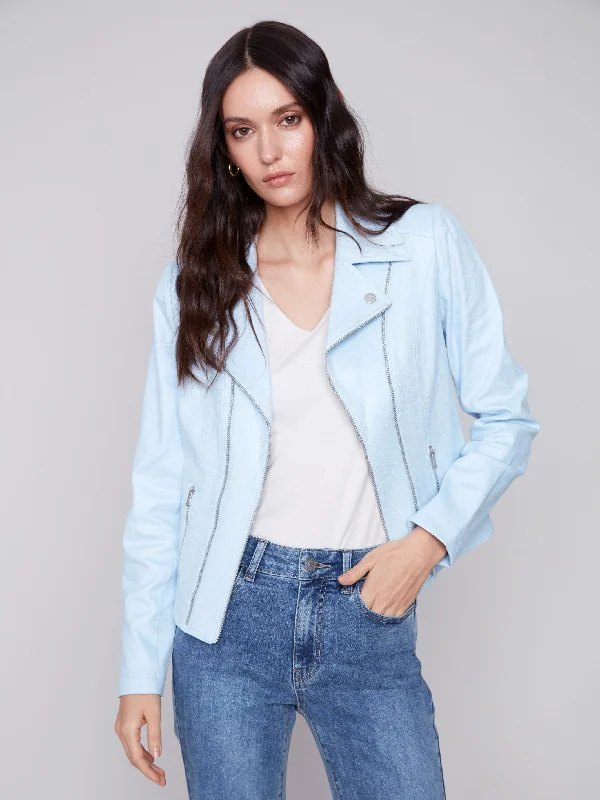 Faux Leather Jacket - Sky