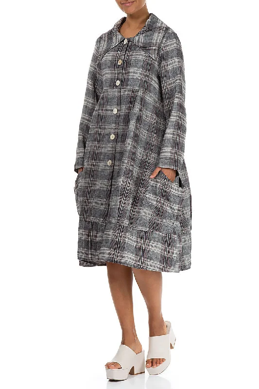 Flared Checkered Pure Linen Jacket