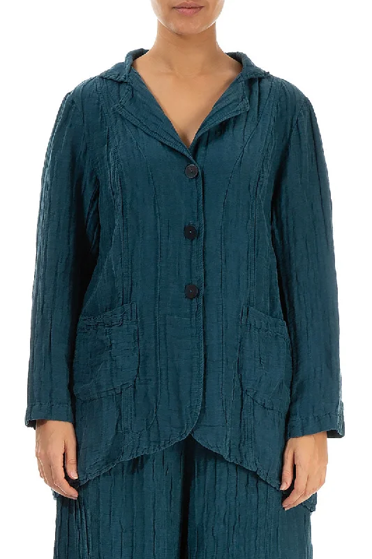 Flared Crinkled Dark Teal Silk Jacket