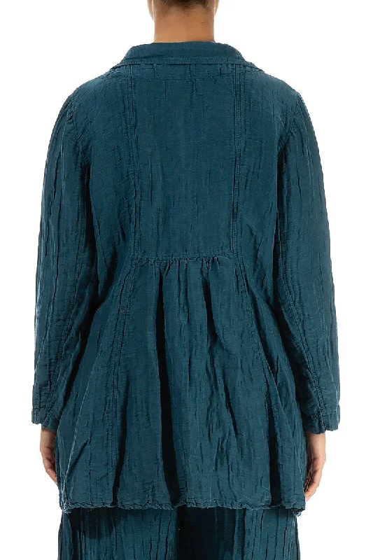 Flared Crinkled Dark Teal Silk Jacket