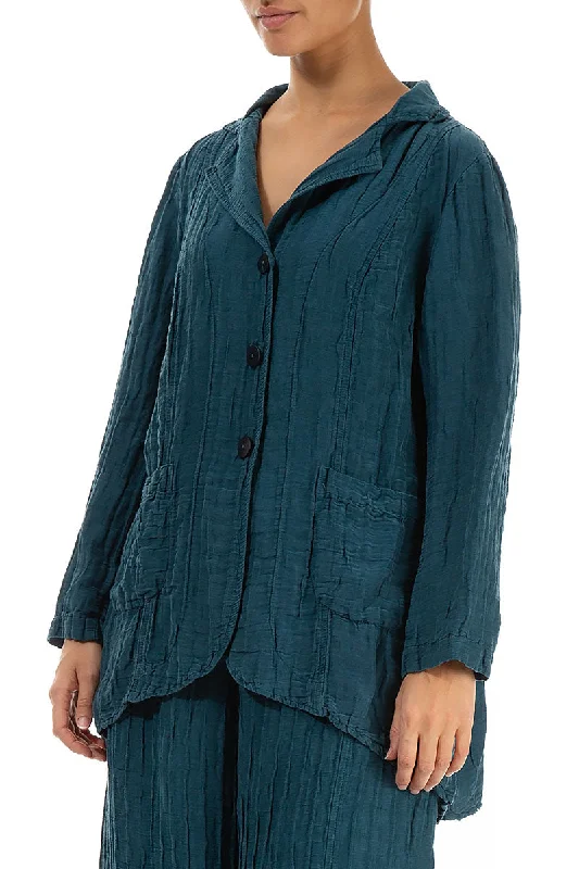 Flared Crinkled Dark Teal Silk Jacket