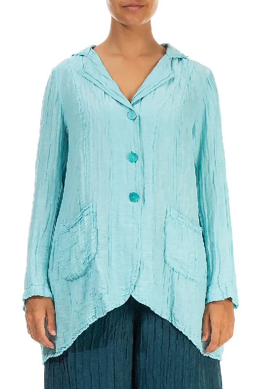 Flared Crinkled Ice Blue Silk Jacket