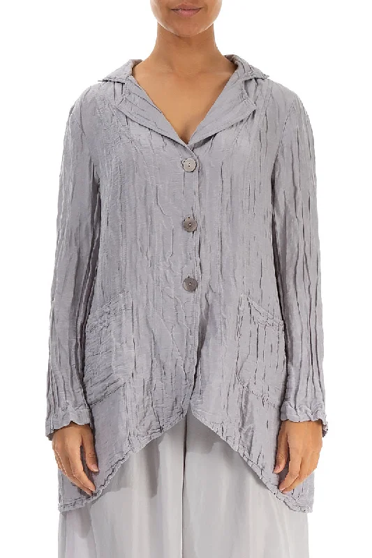 Flared Crinkled Lilac Grey Silk Jacket